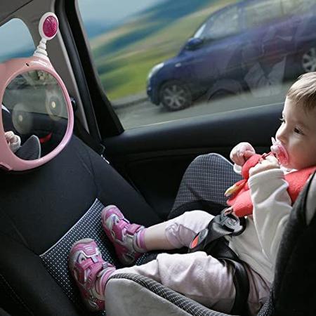 Imagem de Espelho de carro bebê oly ativo  espelho de apoio traseiro à prova de quebra entreter, acalmar e mantém o bebê visível  10 x 11,7 x 3,1 In. Espelho de encosto com controle remoto por Benbat, Rosa