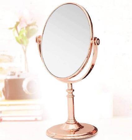 Imagem de Espelho De Mesa Dupla Face c/ Aumento Zoom Rose Gold Coração