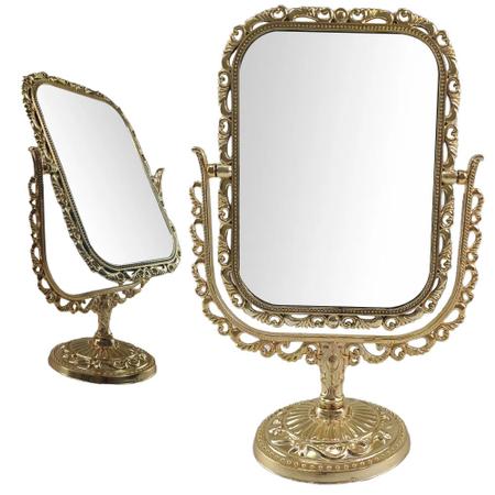Imagem de Espelho De Mesa Giratorio Dupla Face Decoraçao Retro Maquiagem Penteadeira Enfeite Casa Moda Beleza