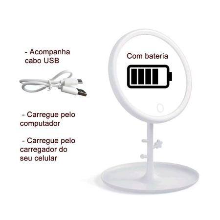 Espelho Maquiagem Mesa Luz Led Portátil Com Porta Maquiagem – sempre premium