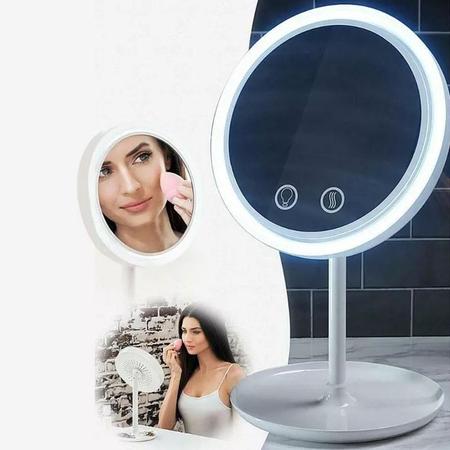 Imagem de Espelho De Mesa Maquiagem Iluminação Led Ventilador 5x Zoom