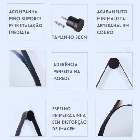 Imagem de Espelho Decorativo 30cm Adnet Suspenso C/Alça Couro Caramelo