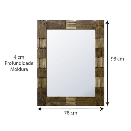 Imagem de Espelho Decorativo Rústico com Madeira de Demolição 78cm x 98cm Decore Pronto