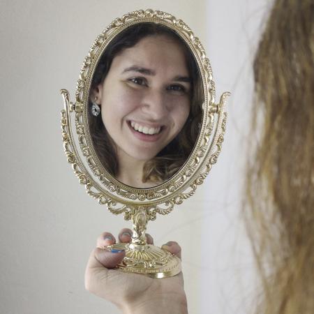 Imagem de Espelho Dupla Face de Mesa Oval Penteadeira Decoraçao Vintage Bancada Maquiagem Beleza Retro Decorativo Retro
