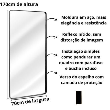 Imagem de Espelho grande retangular 170x70 corpo inteiro - moldura em metal varias cores