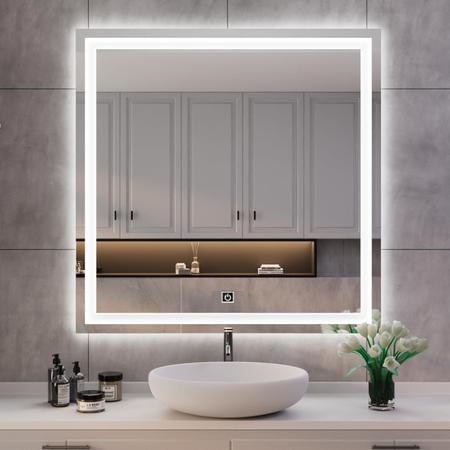 Imagem de Espelho jateado quadrado iluminado com led frio e touch 70x70cm