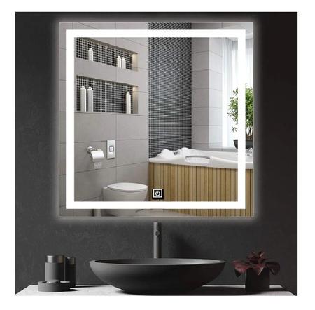 Imagem de Espelho jateado quadrado iluminado com led frio e touch 70x70cm