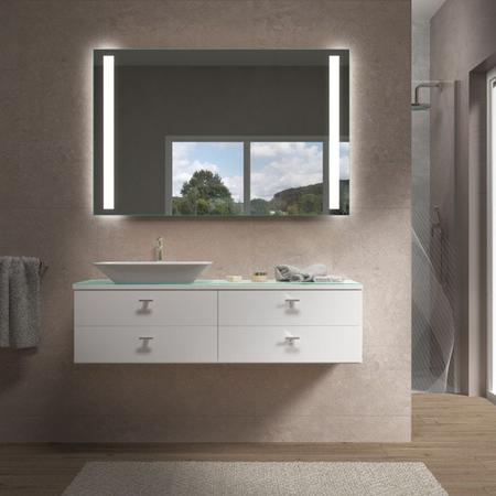 Imagem de Espelho Led 80cm x 50cm frio Botão Touch Luz Ajustável Dimerizável horizontal deitado banheiro