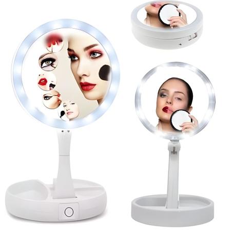 Imagem de Espelho Led De Mesa Com Aumento 10x Dobrável Para Maquiagem