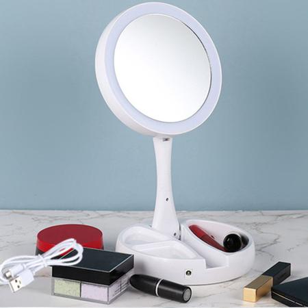 Imagem de Espelho Luz Led Iluminador Mesa Maquiagem Portátil Pilha USB Aumento até 10X