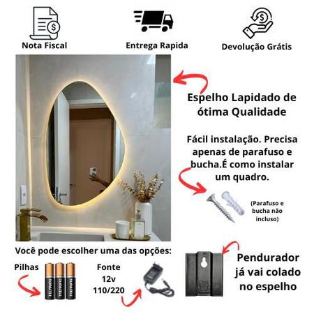 Imagem de Espelho Orgânico Lapidado com LED 70x45cm com Led À PILHA ou FONTE