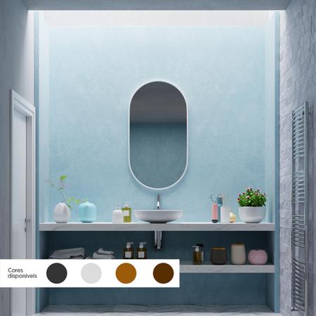 Imagem de Espelho Oval Com Moldura Sala Banheiro Grande 76Cm Couro
