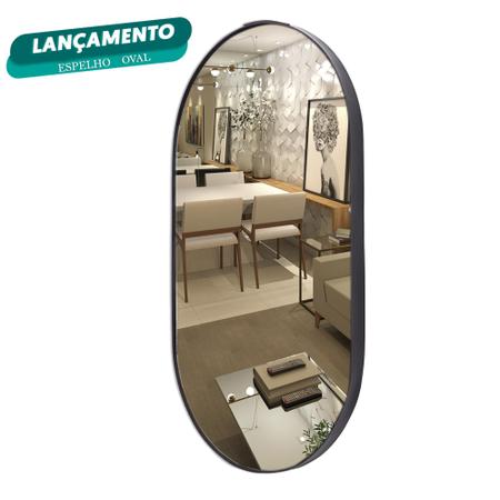 Imagem de Espelho Oval Decorativo  Couro Moderno 76 X 43 + Pendurador