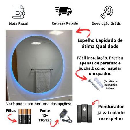 Imagem de Espelho Redondo 70Cm X 70Cm com LED a PILHA ou FONTE