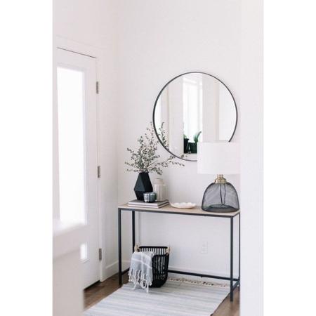 Imagem de Espelho redondo com borda moldura de couro e pendurador espelho adnet provençal decorativo
