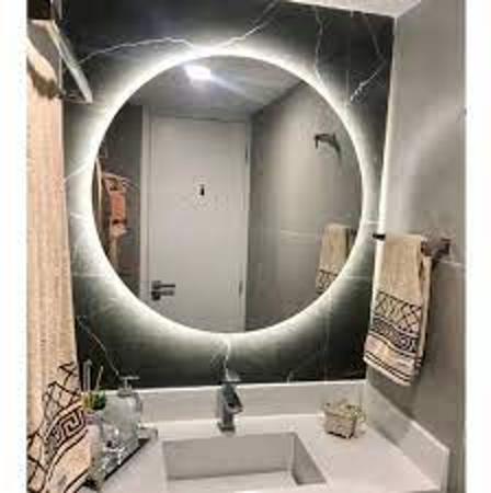 Imagem de Espelho Redondo com Led Lapidado Médio/Grande Decorativo Tendência Salão Barbearia