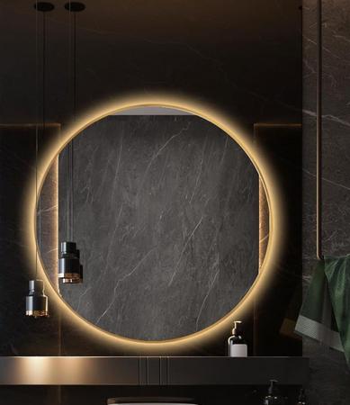Imagem de Espelho redondo com moldura dourada iluminado com led quente 60cm