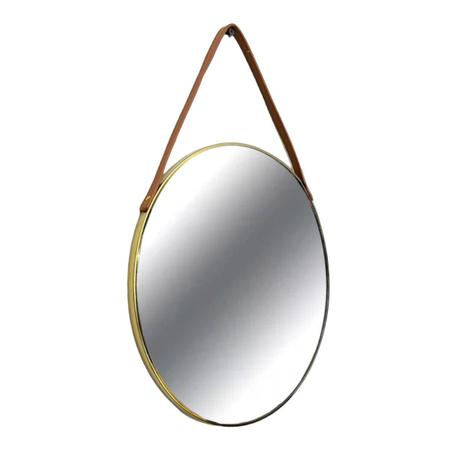 Imagem de Espelho Redondo de Parede com Corrente em Metal Dourado 30cm