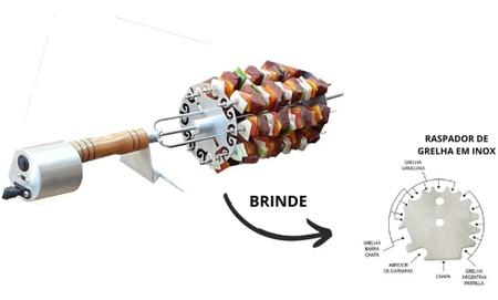 Espeto Giratório Elétrico Bivolt + Acessório Para 8 Espetinhos