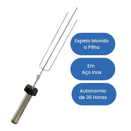 Espeto Giratório Pilha Inox Regulável 50 À 65cm - Brasero