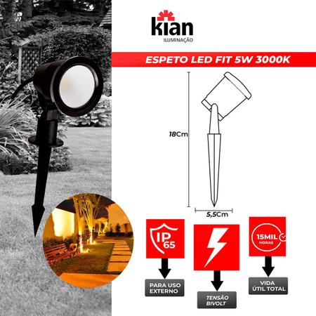 Imagem de Espeto Led Preto Para Jardim Fit 5W 3000k Bivolt IP65