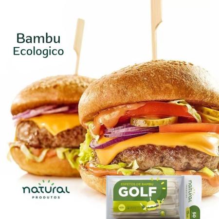 Imagem de Espeto Palito De Bambu Golf Natural 9Cm Para Hambúrguer E Petisco Com 250 Unidades
