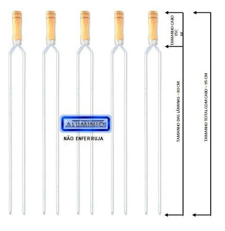 Kit 05 Peças Espeto Churrasco Alumínio 85 Cm Chato Estreito Aperitivo Cabo  Em Madeira Revestido Alumínio - HANNAH LAR E LAZER - Espeto - Magazine Luiza