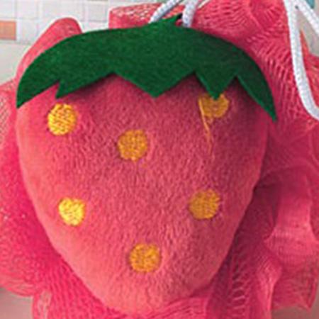 Imagem de Esponja de Banho Bouton Frutas Morango com Corda Nylon Rosa