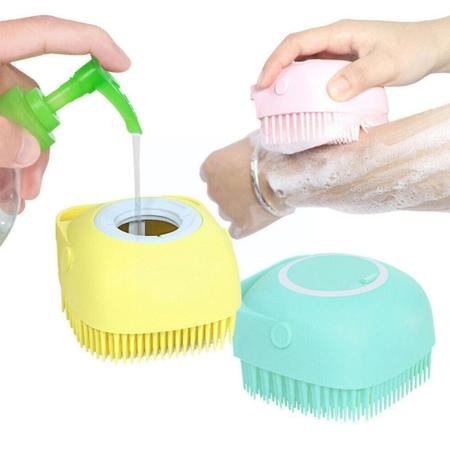 Imagem de Esponja Para Banho de Silicone com Dispenser Massageador Escova Shampoo Sabonete Liquido crianca pet