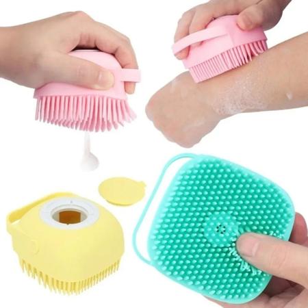 Imagem de Esponja Para Banho de Silicone com Dispenser Massageador Escova Shampoo Sabonete Liquido crianca pet