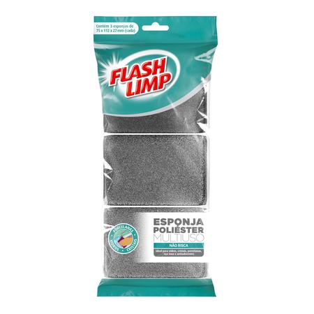 Imagem de Esponja Poliéster Multiuso 3 Peças Flash Limp Limpa Sem Riscar