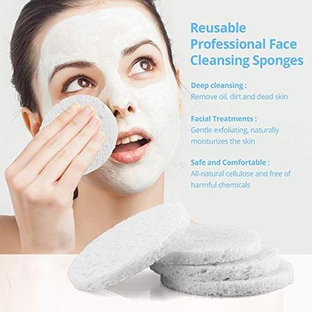 Imagem de Esponjas de Limpeza Facial Naturais - 20 Contagem Esponjas Faciais Comprimidas Celulose Reutilizáveis Cosméticos Suaves Esponjas para Faciales para Remoção de Maquiagem Profissional, Spa Facial, Esfoliante, Massagem de Pele