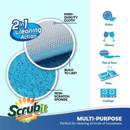 Imagem de Esponjas de limpeza para esfregar e limpar pacote com 10 - Esponja e esfregão de dupla face SCRUBIT - Esponjas reutilizáveis de cozinha para pratos, panelas, frigideiras, utensílios e utensílios de cozinha antiaderentes (azul)
