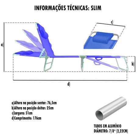 Imagem de Espreguiçadeira de Alumínio Slim Colors Peixe Zaka 100 KG 