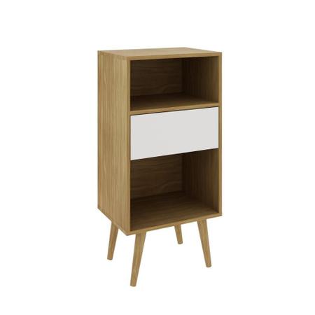 Imagem de Estante Baixa Mesa Lateral Para Livros Com 1 Gaveta e 2 Nichos Sala de Estar Marrom Claro Off White