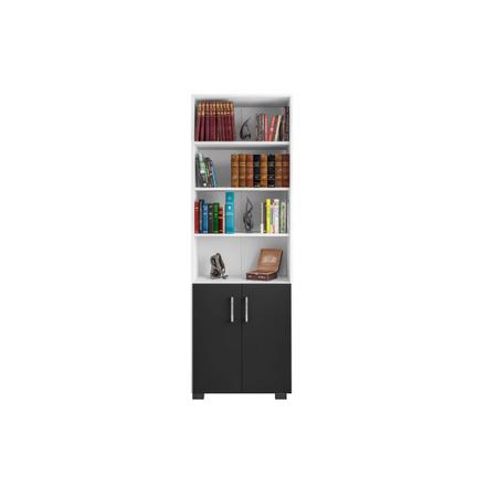 Imagem de Estante De Livro Office 5 Prateleiras Branco Portas Preto