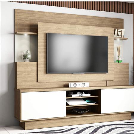 Imagem de Estante Home para TV até 55 Polegadas com LED 2 Portas de Correr Aron Smart Linea Brasil Avelã/Off White