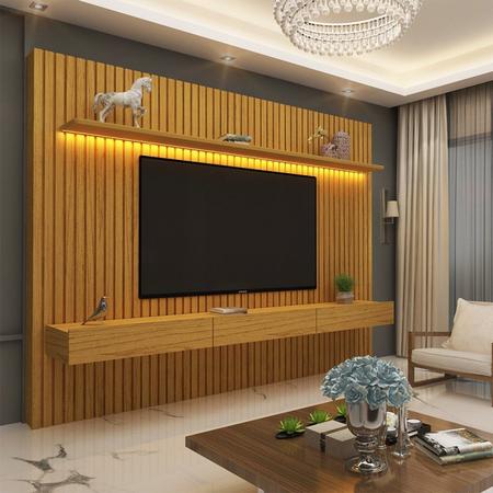 Imagem de Estante Home Ripada para TV até 85 Polegadas com LED 3 Gavetas Nobre Clean Gelius Móveis