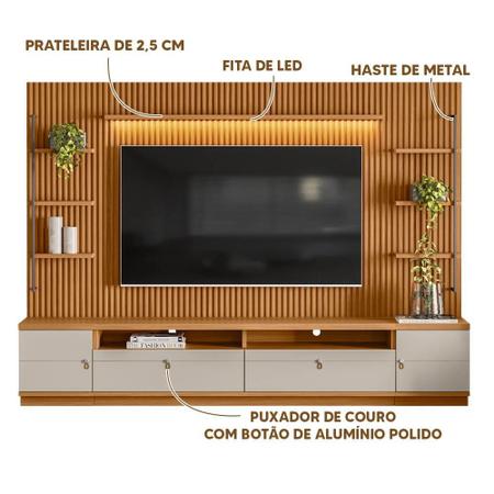 Imagem de Estante Home Ripado Modulado Para TV Até 75 Polegadas Nature Off White Ouro Preto Linea Brasil