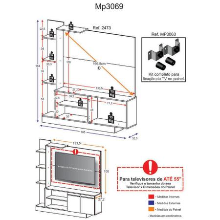 Imagem de Estante Home Theater com Suporte para TV até 55'' Denver Multimóveis Branco/Madeirado