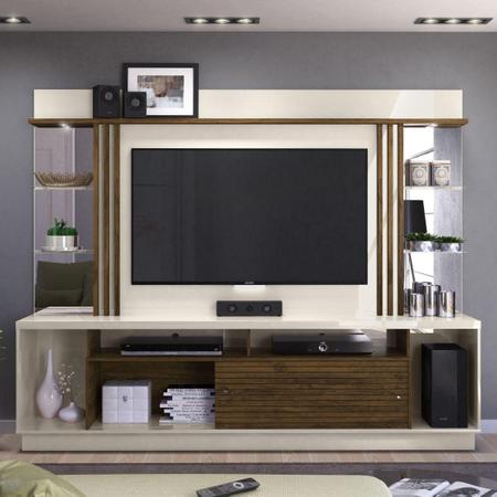 Imagem de Estante Home Theater Frizz Gold Tv 55 Polegadas 2 Portas  Cor Off White e Savana - Madetec Móveis