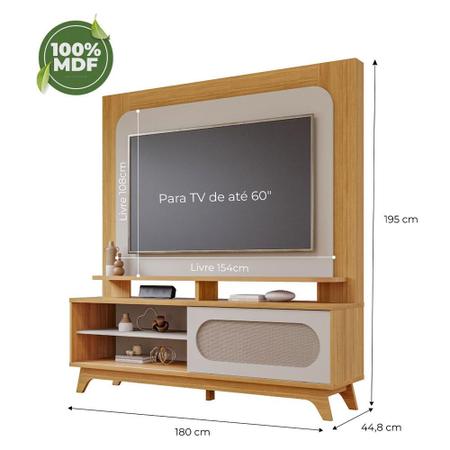 Imagem de Estante Home Theater para TV 60 com 1 Porta de Correr Noruega Permóbili Nature/Off White - 100% MDF