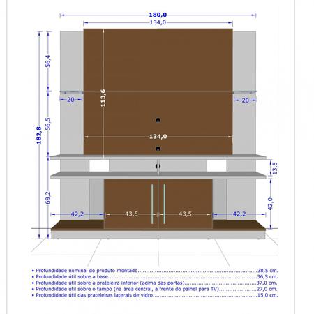 Imagem de Estante Home York para TVs até 60 Polegadas com Prateleiras de Vidro Tradicional Moderno Móveis Bechara Madeira Rústica/3D