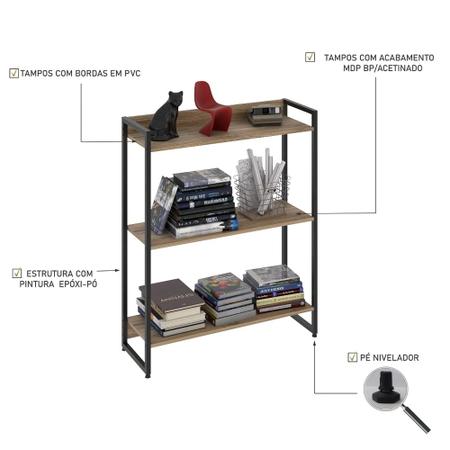 Imagem de Estante Livreiro Dynamica Industrial 80cm 3 Prateleiras C08 Carvalho - Mpozenato