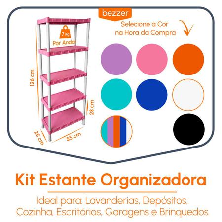 Imagem de Estante Modular 5 Prateleira Plástica Coloridas Organizador Casa Escritório Lavanderia Cozinha Banheiro Salão de Beleza