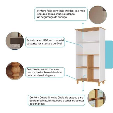 Imagem de Estante Organizadora 6 Nichos Infantil Casinha Branco/Nature -  Permóbili Baby 100% MDF