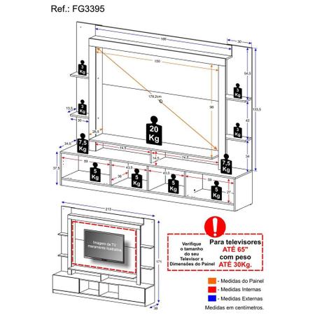 Imagem de Estante para TV até 65" Multimóveis Oslo FG3395 Madeirada/Lacca Fumê