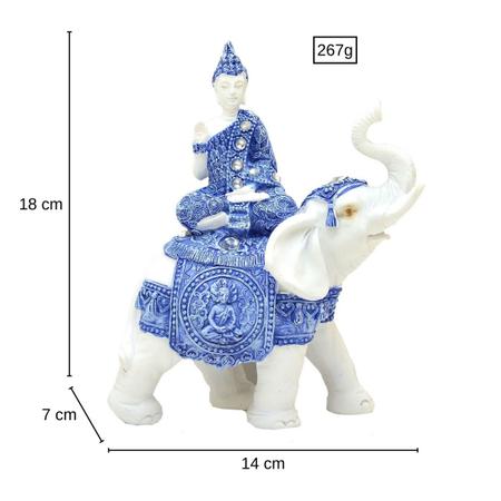 Estátua Buda Elefante Branco Azul Artigo Decoração Presente