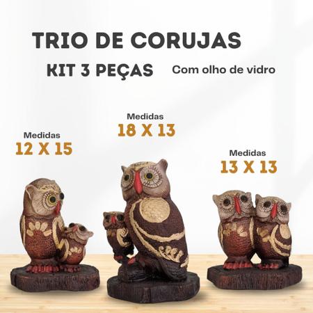 Imagem de Estátuas Trio De Coruja Com Filho Decoração Mesa Sala Em Gesso - AVB DECORAÇÕES