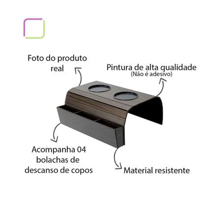 Imagem de Esteira Para Braço De Sofa Com Apoio De Copo 2 Unidades Kit